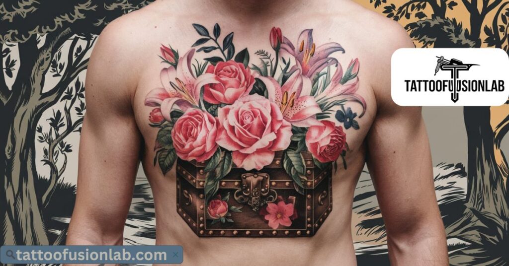 flower chest tattoo for male