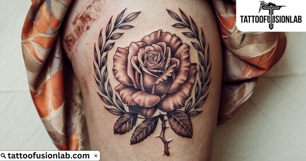 Mandala Rose Thigh Tattoo