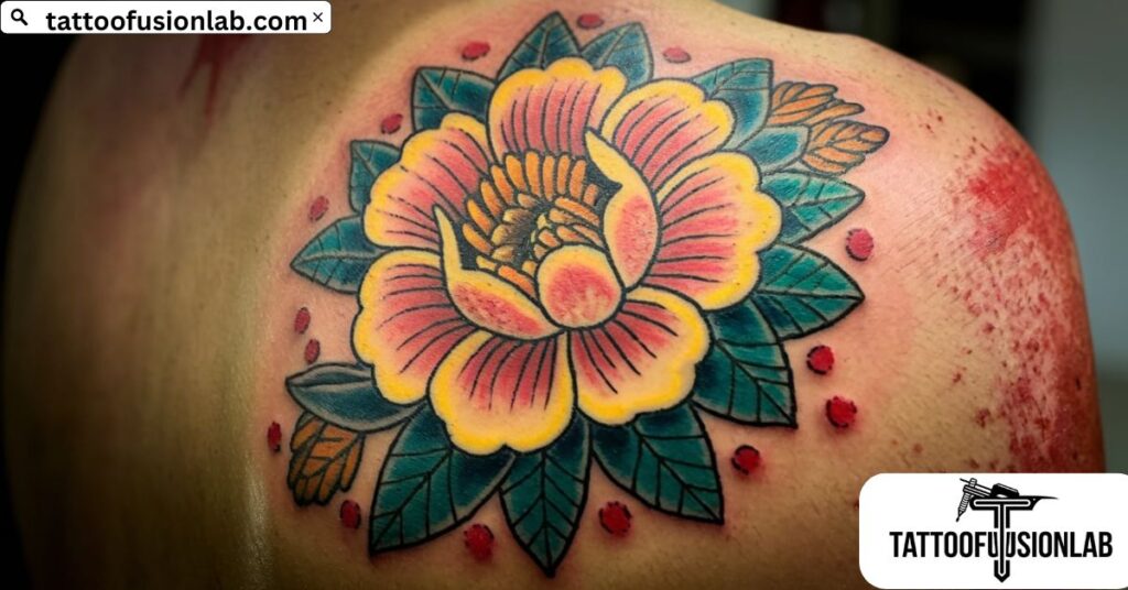 flower tattoo on the back shoulder